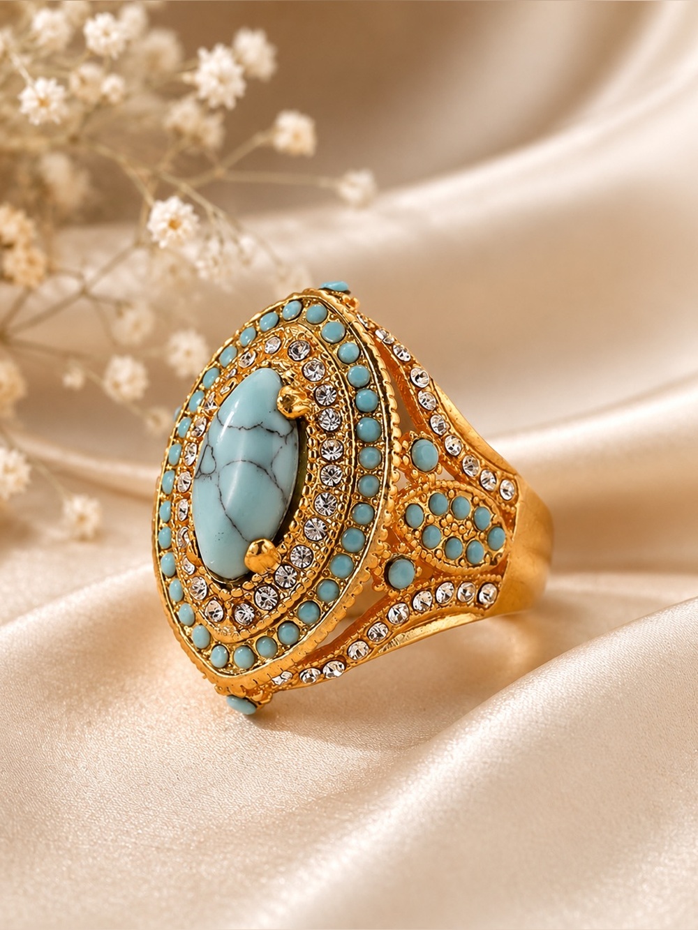 Golden Vintage  Turquoise stone Statement Ring